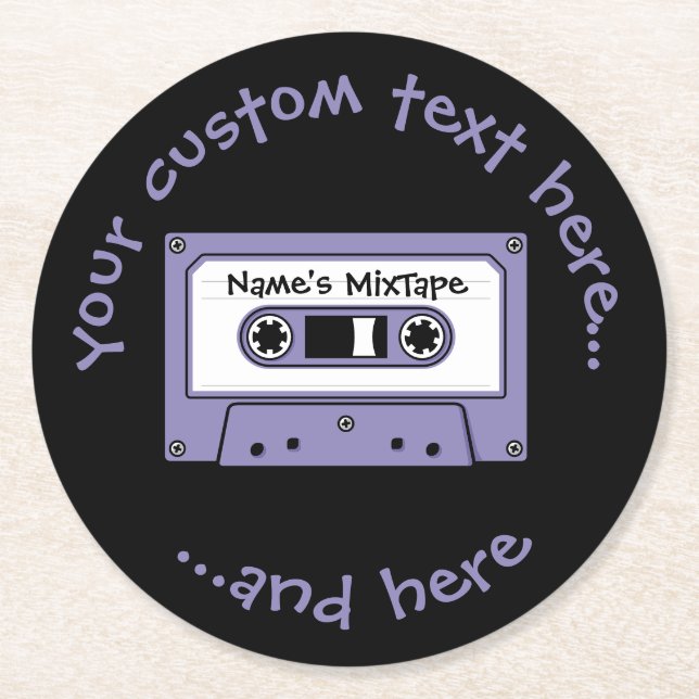 Audio Cassette Tape Round Paper Coaster (Front)