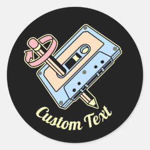 Audio Cassette with Pencil Classic Round Sticker