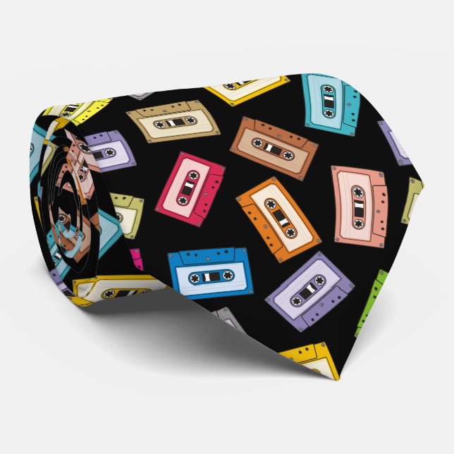 Audio Cassettes Pattern Tie (Rolled)