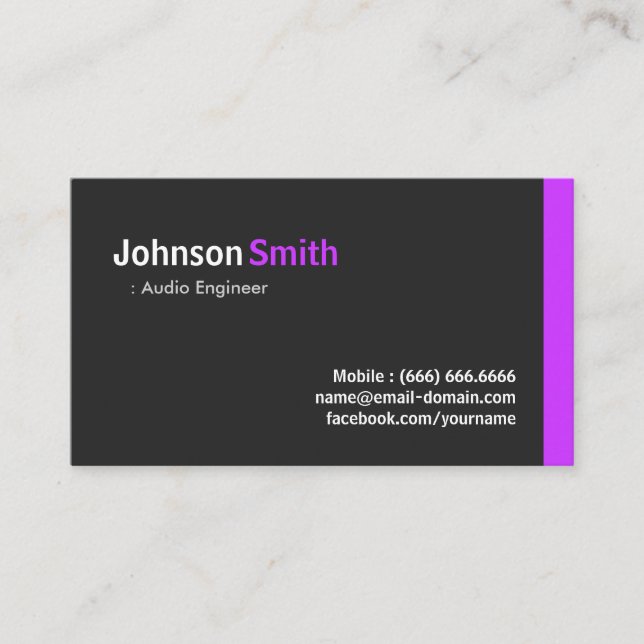 Audio Engineer - Modern Minimal Purple Business Card (Front)