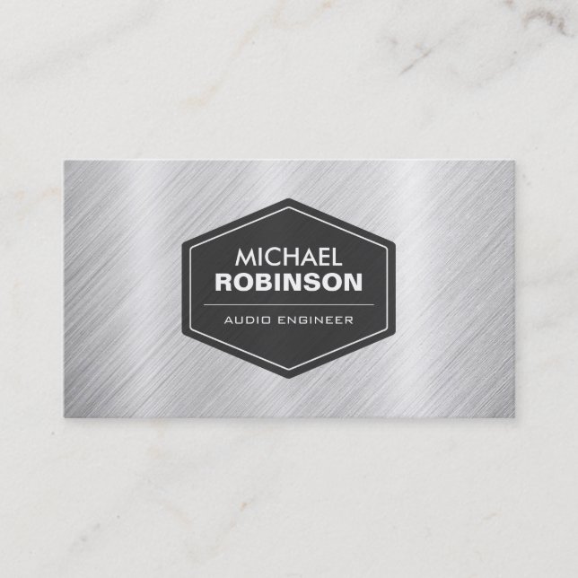 Audio Engineer - Silver Metallic Look Business Card (Front)