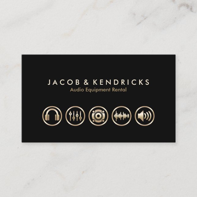 Audio Equipment Rental Gold Icons BusinessCard Business Card (Front)