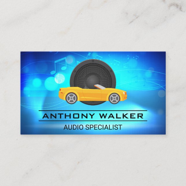 Audio Speakers | Yellow Sports Car Business Card (Front)