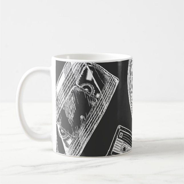 Audio-video carriers: diverse seamless pattern. coffee mug (Left)