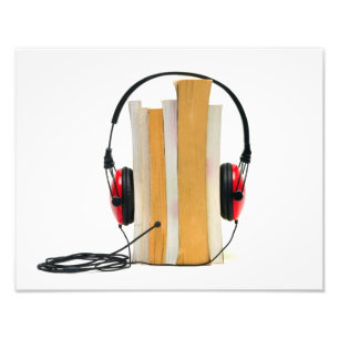 audiobook headphones read book audio education photo print