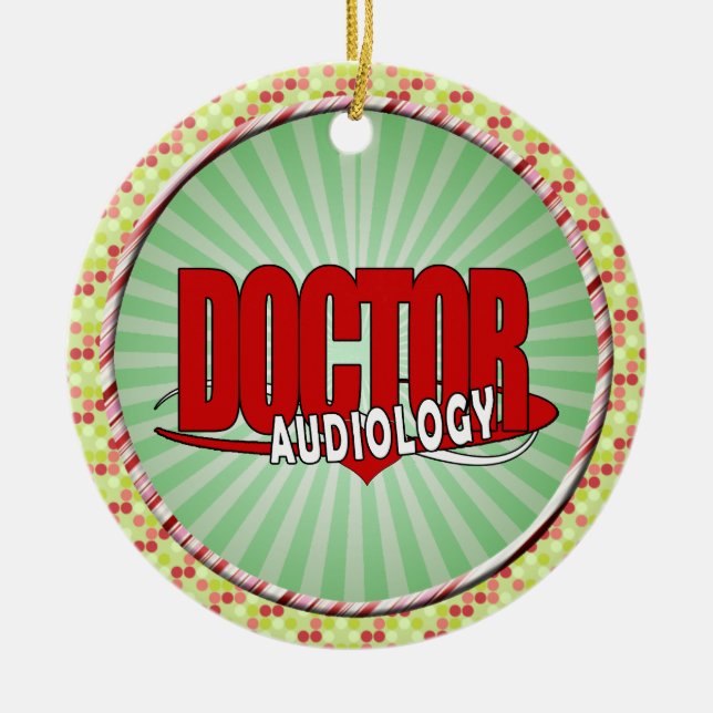 AUDIOLOGY  DOCTOR AUDIOLOGIST BIG RED LOGO CERAMIC TREE DECORATION (Front)