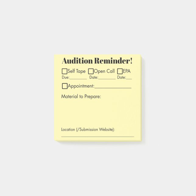 Audition Reminder! Post-it Notes (Front)