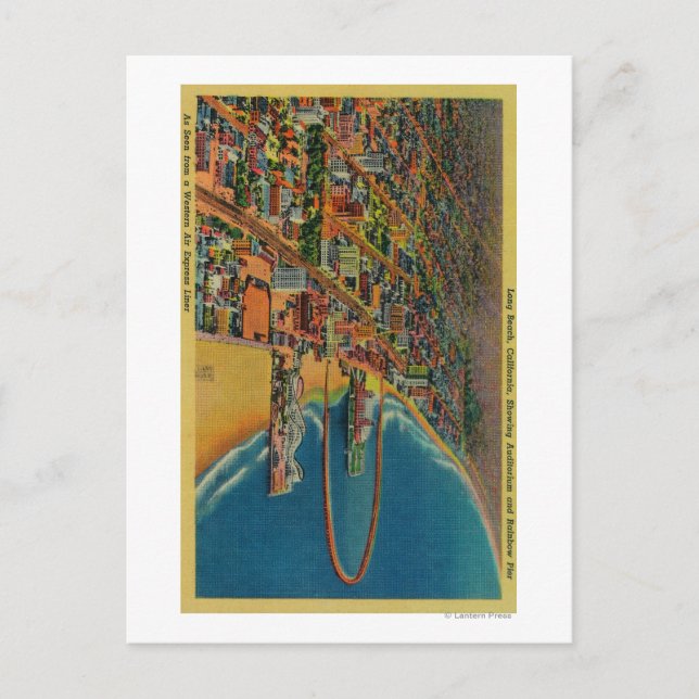 Auditorium, Beach, and Rainbow Pier Postcard (Front)