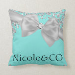 Audrey Blue Big White Bow Diamonds Glam Custom Cushion<br><div class="desc">Customise with or without text.</div>