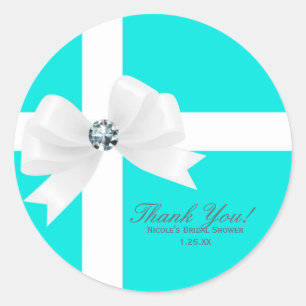 Audrey Blue Bridal Shower White Bow Diamond Favour Classic Round Sticker