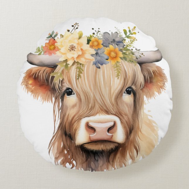Audrey Cow Round Cushion (Front)