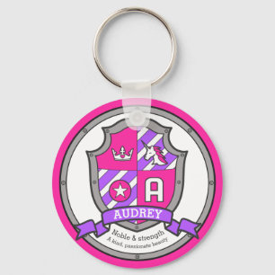 Audrey letter B name meaning pink unicorn crest Key Ring