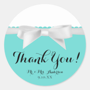 Audrey Teal White Bow Modern Glam Sweet 16 Party Classic Round Sticker