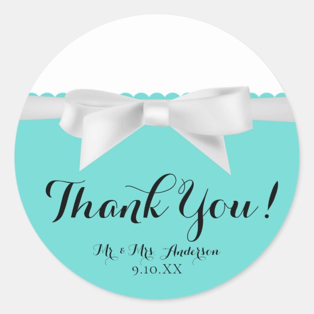 Audrey Teal White Bow Modern Glam Sweet 16 Party Classic Round Sticker (Front)