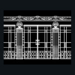 AUDREY'S ART DECO IRONWORK: WHITE on BLACK Poster<br><div class="desc">Audrey's Ironwork is the wrought iron fence and gate design from the background of our Art Deco fashion design "Audrey." The ironwork composition was created using several photos of French Art Deco ironwork pieces - fences, gates, columns, plus a stonework design from the upper edge of a building. Beautiful architectural...</div>