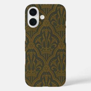 Audsley Vintage Gold Lily Crown Green Damask Art iPhone 16 Case
