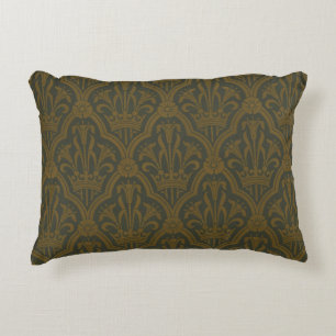Audsley Vintage Gold Lily Crown Green Damask Art Decorative Cushion