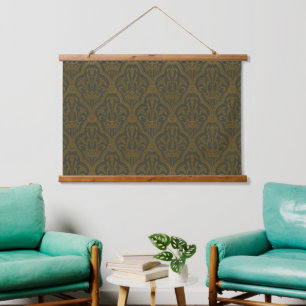 Audsley Vintage Gold Lily Crown Green Damask Art Hanging Tapestry
