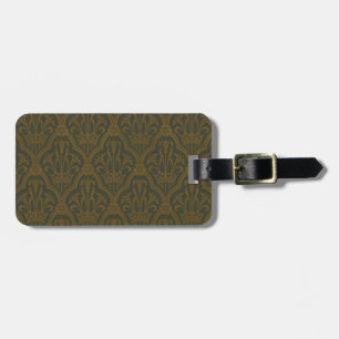 Audsley Vintage Gold Lily Crown Green Damask Art Luggage Tag