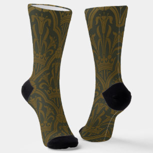 Audsley Vintage Gold Lily Crown Green Damask Art Socks
