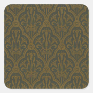 Audsley Vintage Gold Lily Crown Green Damask Art Square Sticker