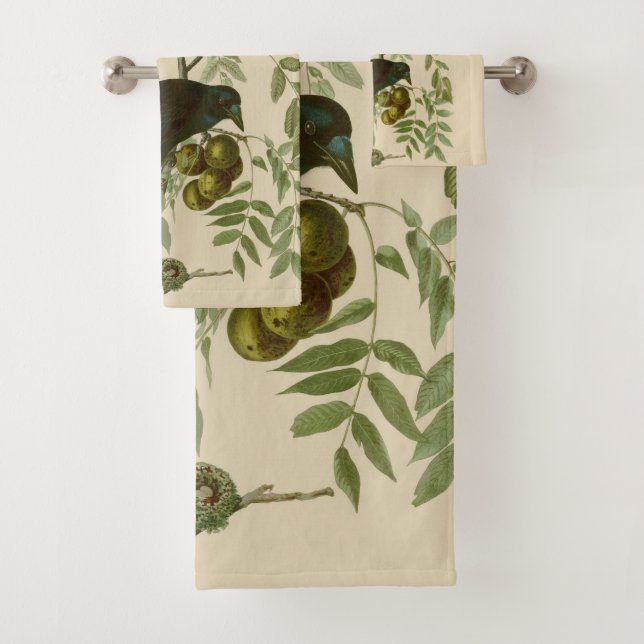 Audubon American Crow Black Bird Bath Towel Set (Insitu)