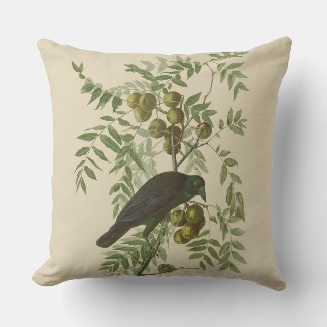 Audubon American Crow Black Bird Cushion (Front)