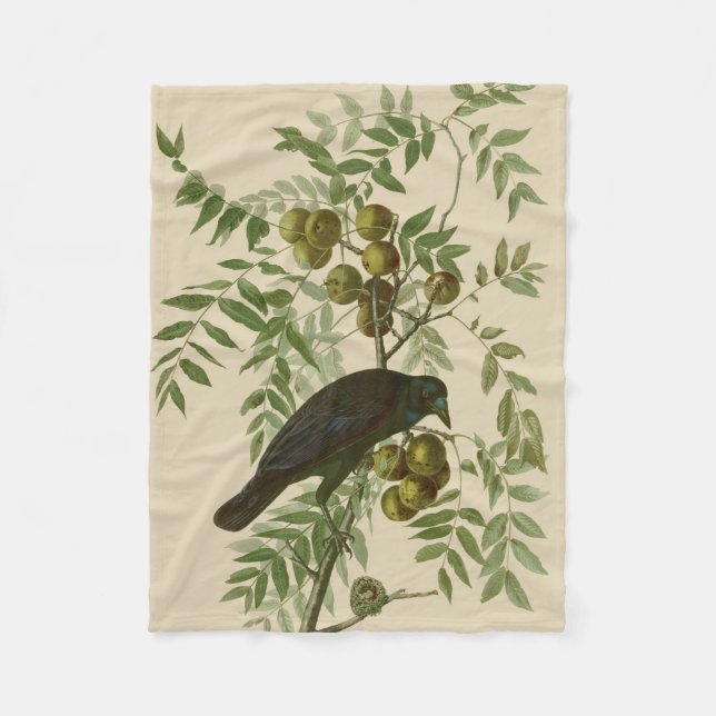Audubon American Crow Black Bird Fleece Blanket (Front)