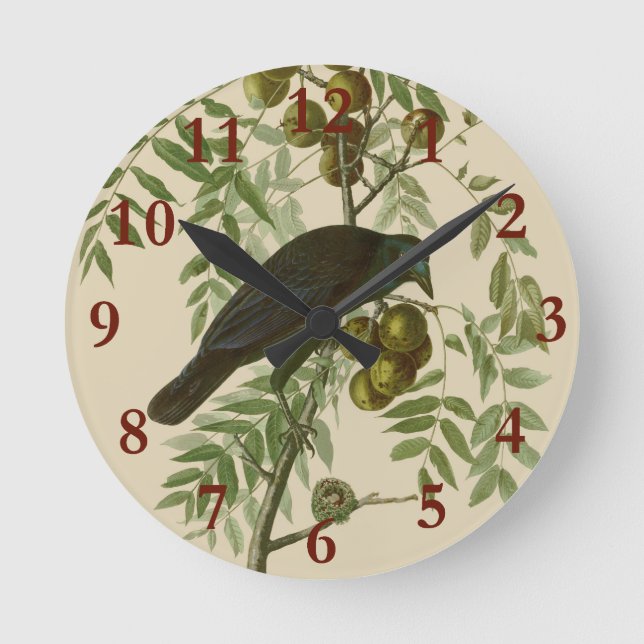 Audubon American Crow Black Bird Round Clock (Front)