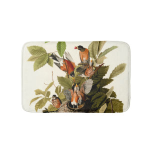 Audubon American Robin Wildlife Bird Illustration Bath Mat
