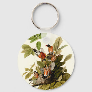 Audubon American Robin Wildlife Bird Illustration Key Ring