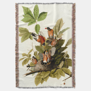 Audubon American Robin Wildlife Bird Illustration Throw Blanket