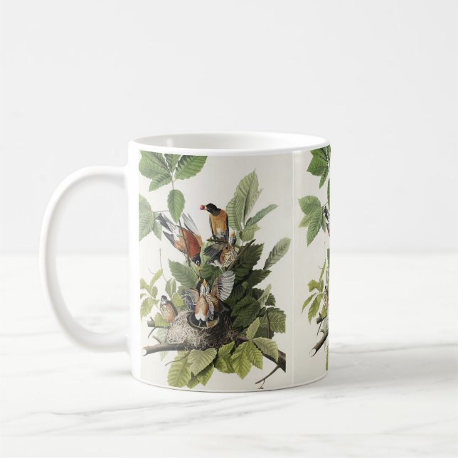 Audubon American Spring Robin Bird Illustration Coffee Mug (Left)