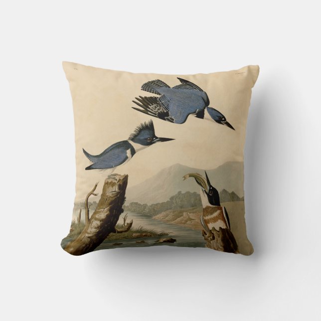 Audubon Belted Kingfisher Wildlife Bird Cushion (Front)