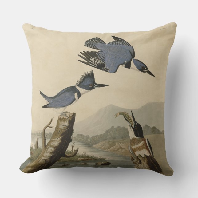 Audubon Belted Kingfisher Wildlife Bird Cushion (Front)