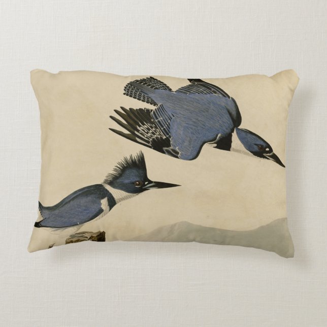 Audubon Belted Kingfisher Wildlife Bird Decorative Cushion (Back)