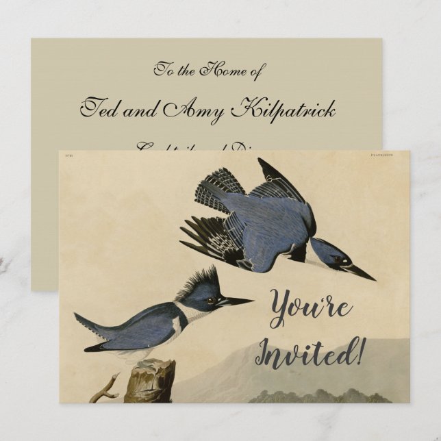 Audubon Belted Kingfisher Wildlife Bird Invitation (Front/Back)