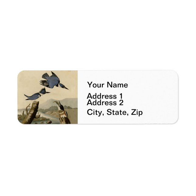 Audubon Belted Kingfisher Wildlife Bird Return Address Label (Front)