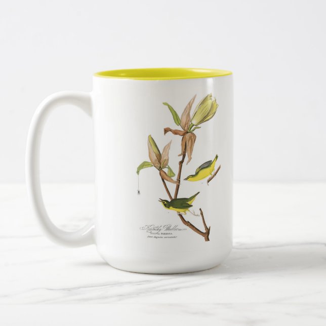Audubon Bird Mug, Kentucky Warbler, 15 oz. Two-Tone Coffee Mug (Left)