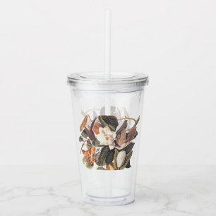 Audubon Black Billed Cuckoo Bird and Magnolia Acrylic Tumbler