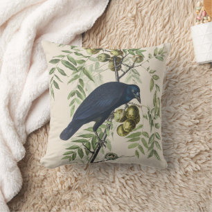 Audubon Black Crow American Bird Illustration Cushion