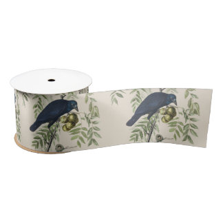 Audubon Black Crow American Bird Illustration Satin Ribbon