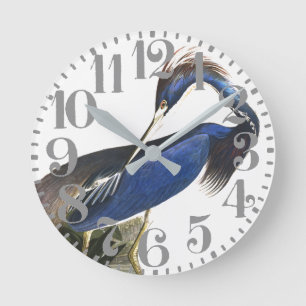 Audubon Blue Heron Bird Big Number Wall Clock