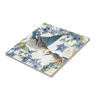 Audubon Bluebird Birds Borage Flowers Tile