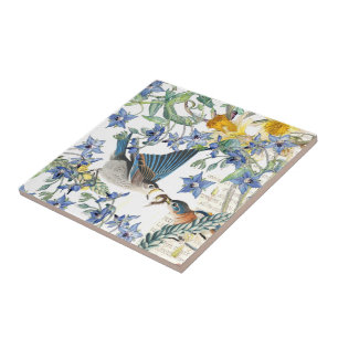 Audubon Bluebird Birds Narcissus Flowers Tile
