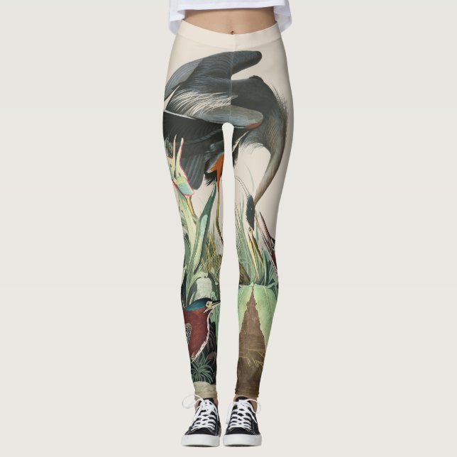 Audubon Bluebird Heron Bird All Over Print Legging (Front)