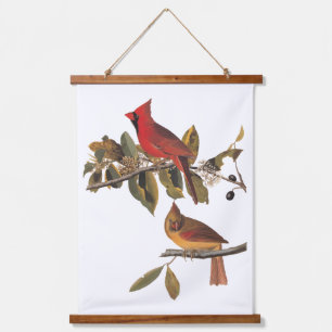 Audubon Cardinal Pair in Wild Almond Tree  Hanging Tapestry