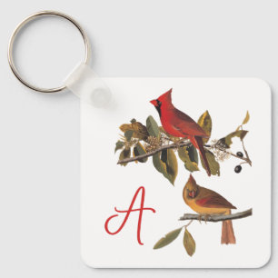 Audubon Cardinal Pair in Wild Almond Tree Key Ring