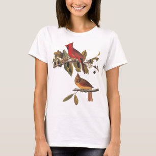 Audubon Cardinal Pair in Wild Almond Tree T-Shirt