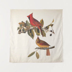 Audubon Cardinal Pair in Wild Almond Tree Tapestry